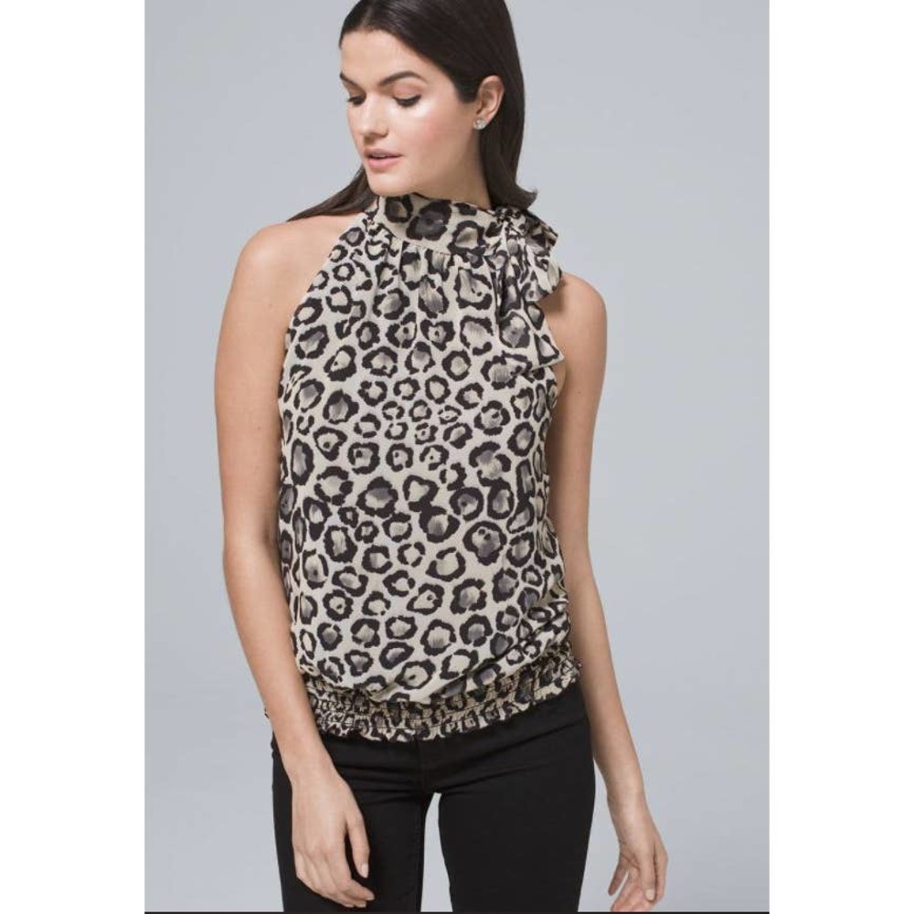 WHBM High Neck Tie Cheetah Tank XS